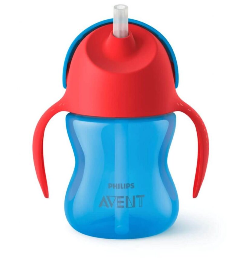لیوان نی دار philips avent قرمز و آبی دسته دار SCF796