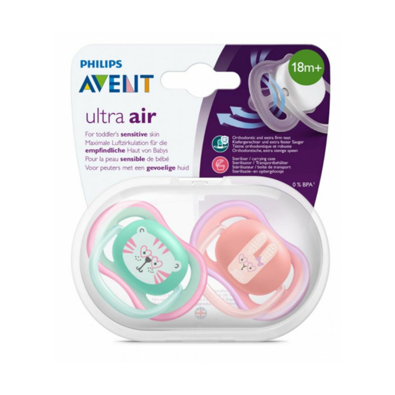 scf34915-cover پستانک ارتودنسی بالای ۱۸ ماه دوتایی فیلیپس اونت PHILIPS AVENT سری UltraAir مدل SCF349/15
