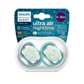 پستانک ارتودنسی شب‌تاب ۶ تا ۱۸ ماه دوتایی فیلیپس اونت PHILIPS AVENT سری UltraAir مدل SCF376/13