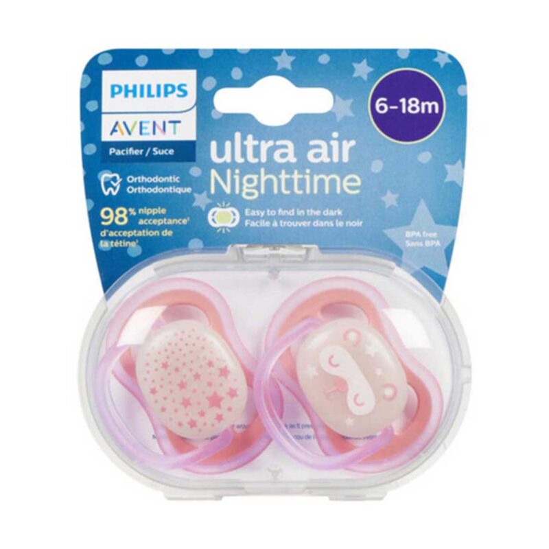 پستانک شب تاب ۶ تا ۱۸ ماه دوتایی فیلیپس اونت PHILIPS AVENT سری UltraAir مدل SCF376/22