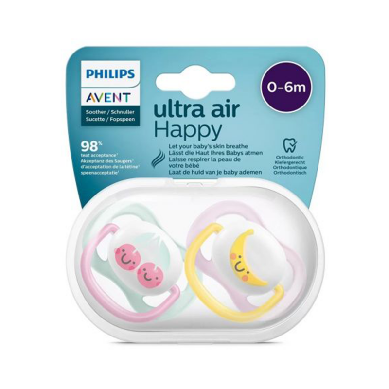 پستانک شب‌تاب ۰ تا ۶ ماه دوتایی فیلیپس اونت PHILIPS AVENT سری UltraAir مدل SCF080/09-1