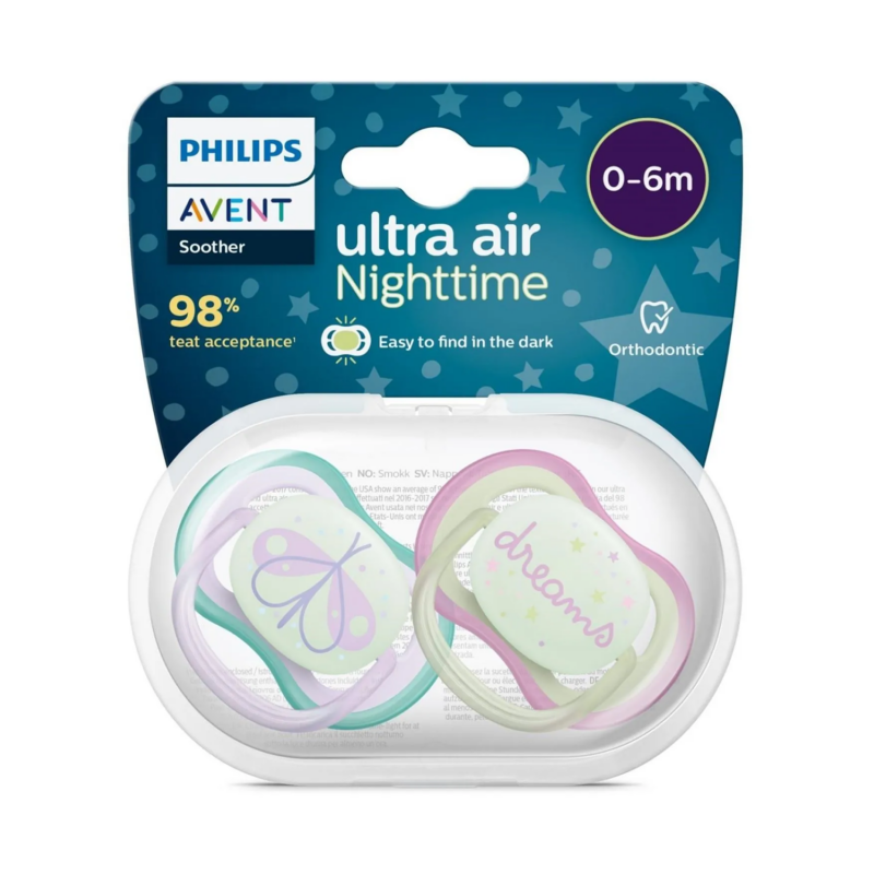 پستانک شب‌تاب ۰ تا ۶ ماه دوتایی فیلیپس اونت PHILIPS AVENT سری UltraAir مدل SCF376/19