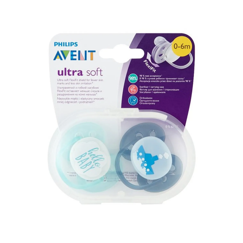 پستانک ارتودنسی ۰تا۶ ماه دوتایی فیلیپس اونت PHILIPS AVENT سری Ultrasoftمدل SCF222/01