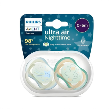 پستانک ارتودنسی شب‌تاب ۰ تا ۶ ماه دوتایی فیلیپس اونت PHILIPS AVENT سری UltraAir مدل SCF376/18