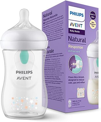 شیشه شیر نچرال ۲۶۰ میلی لیترهمراه با سوپاپ Airfree فیلیپس اونت PHILIPS AVENT سری Response scy673-82