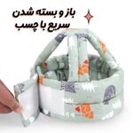 نمایش بست چسبی و نحوه باز و بسته کردن کلاه ضربه گیر نوزاد