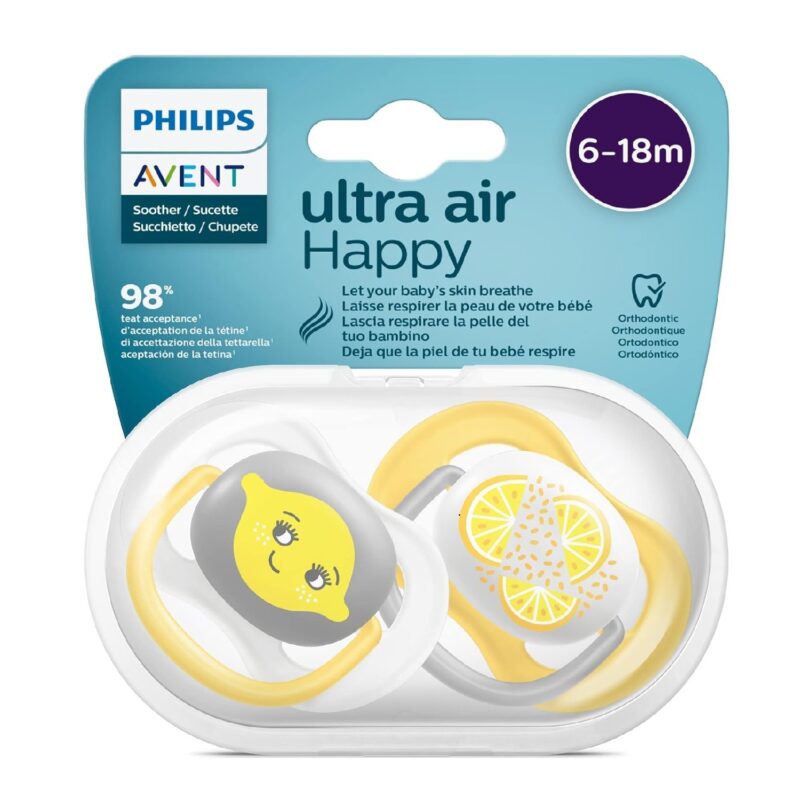 philips-avent-ultra-air-scf080-18-cover-packaging پستانک ارتودنسی ۶ تا ۱۸ ماه دوتایی فیلیپس اونت سری UltraAir مدل SCF080/18