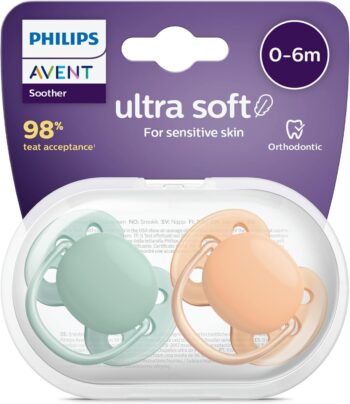 پستانک ارتودنسی ۰ تا ۶ ماه دوتایی فیلیپس اونت سری Ultrasoft مدل SCF091/03