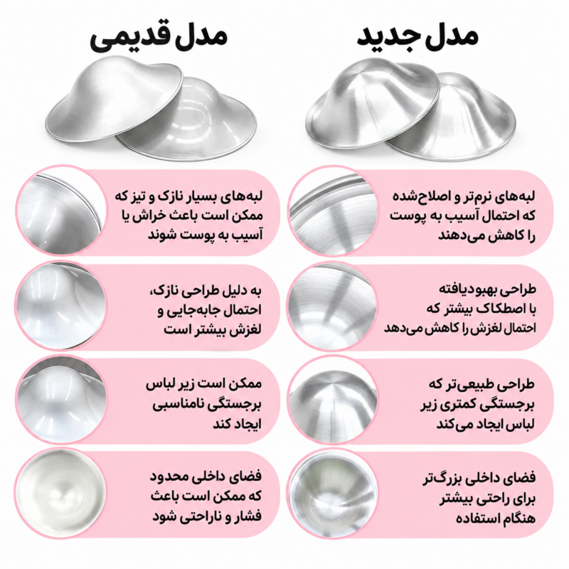 مقایسه طراحی قدیمی و جدید کاپ نقره از نظر لبه‌ها و فضای داخلی
